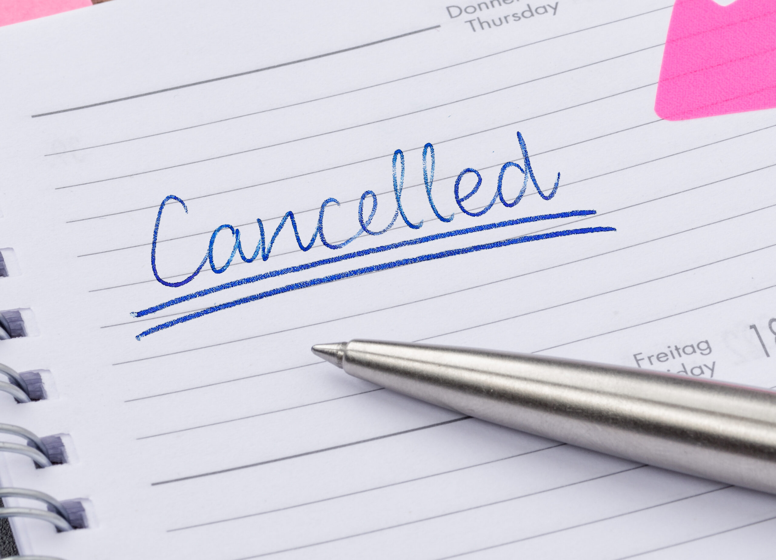 Daily planner with the entry Cancelled